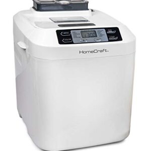 HomeCraft HCPBMAD2WH Bread Maker with Auto Fruit & Nut Dispenser Makes 2 Lb. Loaf Size, 3 Crust Options, Programmable Settings, 14"D x 16"W x 12"H, White