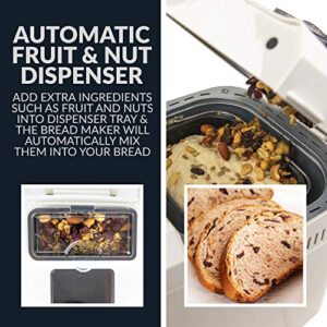 HomeCraft HCPBMAD2WH Bread Maker with Auto Fruit & Nut Dispenser Makes 2 Lb. Loaf Size, 3 Crust Options, Programmable Settings, 14"D x 16"W x 12"H, White