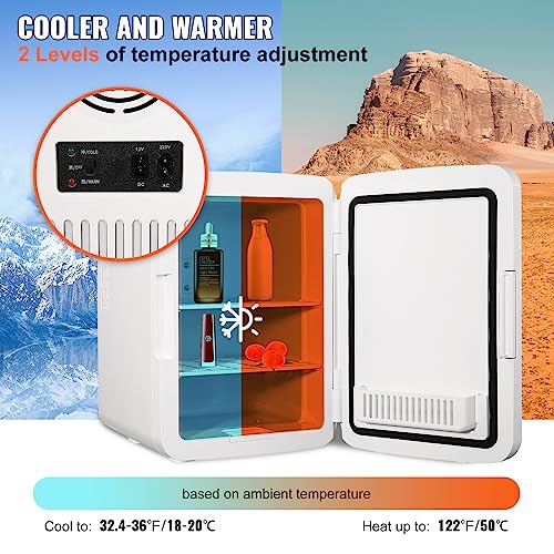 VEVOR Mini Fridge for Bedroom 10 Liter/12 Can Portable Refrigerator, Luxury Small Beverage Cooling for Skincare Food Breast Milk Chill AC/DC Cooler Warmer for Office Dorm Car, Black