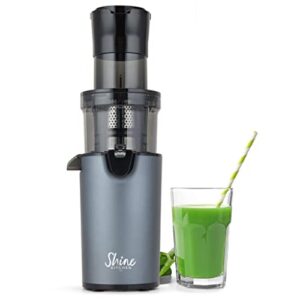 shine sjx-1 easy cold press juicer with xl feed chute and compact body, gray