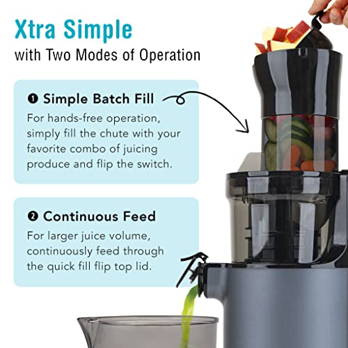 Shine SJX-1 Easy Cold Press Juicer with XL Feed Chute and Compact Body, Gray