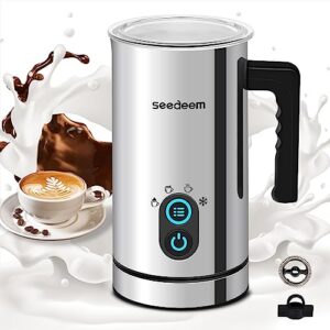 milk frother, seedeem 4-in-1 electric milk steamer, 10.2oz/300ml automatic warm and cold milk foamer, stainless steel milk steamer for latte, cappuccinos, hot chocolate milk