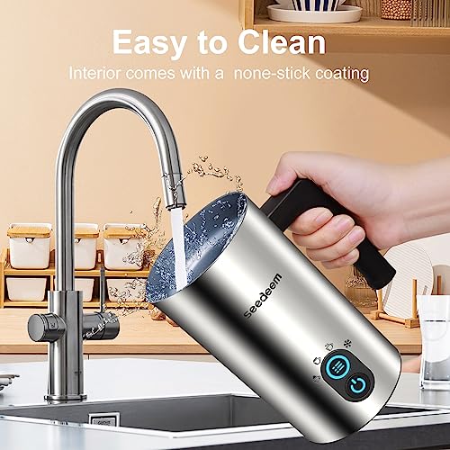 Milk Frother, Seedeem 4-in-1 Electric Milk Steamer, 10.2oz/300ml Automatic Warm and Cold Milk Foamer, Stainless Steel Milk Steamer for Latte, Cappuccinos, Hot Chocolate Milk