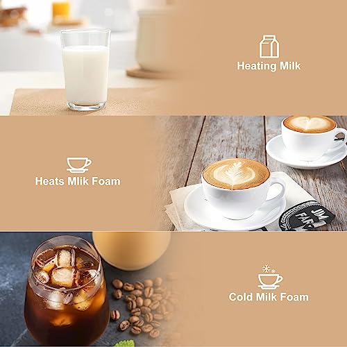 Milk Frother, Seedeem 4-in-1 Electric Milk Steamer, 10.2oz/300ml Automatic Warm and Cold Milk Foamer, Stainless Steel Milk Steamer for Latte, Cappuccinos, Hot Chocolate Milk