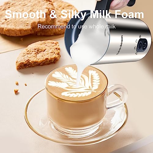 Milk Frother, Seedeem 4-in-1 Electric Milk Steamer, 10.2oz/300ml Automatic Warm and Cold Milk Foamer, Stainless Steel Milk Steamer for Latte, Cappuccinos, Hot Chocolate Milk