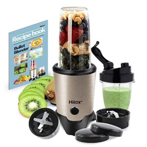 hilax blenders, 1200w bullet personal blenders for shakes and smoothies, nutri countertop high speed blender and small coffee grinder, 35oz and 14oz portable travel bottles and lids, bpa free (champagne)