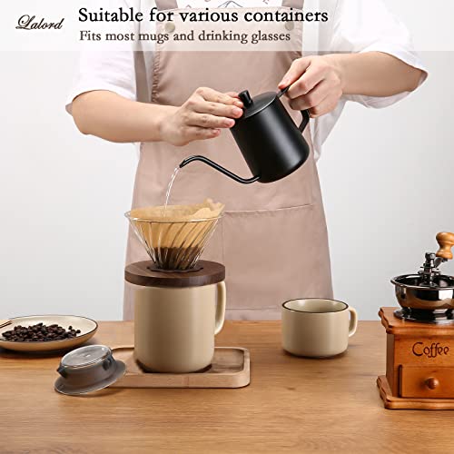 Lalord Pour Over Coffee Dripper with 100 pcs V60 Paper Filter, Walnut Handle and Borosilicate Glass, V60 Glass Coffee Dripper, Hold for 1-4 Cups