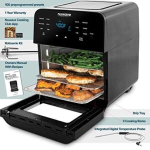 NUWAVE BRIO 14-Quart Large Capacity Air Fryer Oven with Digital Touch Screen Controls and Integrated Digital Temperature Probe; 3 Heavy-Duty NEVER-RUST Stainless Steel Mesh Racks (Renewed)