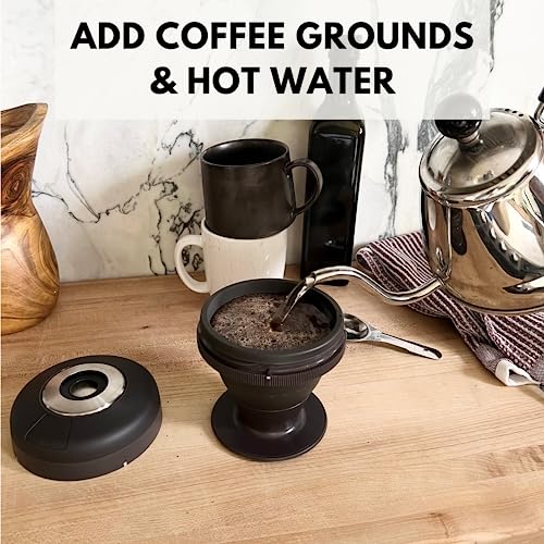 PALMPRESS Single Serve 8oz Coffee Press | No Coffee-Plastic Contact | Stainless Steel Filter | Portable for Home, Camping, Travel, Outdoors | Immersion Brewer/Maker for Full Flavored Coffee