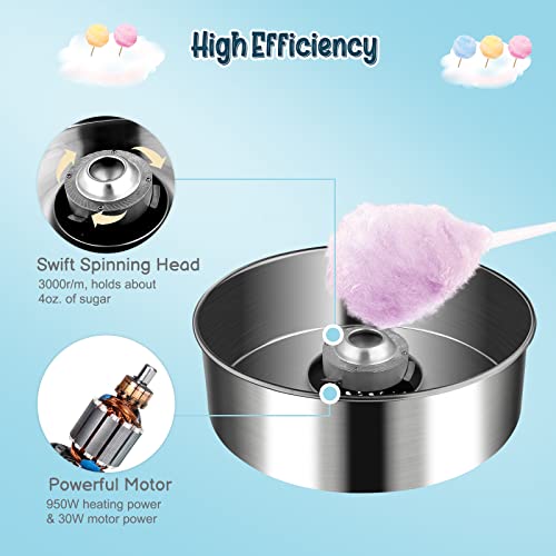 ROVSUN 21 Inch Cotton Candy Machine Cart, Electric Cotton Candy Maker Machine Candy Floss Machine w/Stainless Steel Bowl, Sugar Scoop and Large Storage Drawer for Commercial Home Party Carnival, Blue