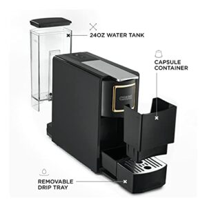 Crux Espresso Machine for Nespresso Pods - Programmable Coffee Brewer Capsule Compatible with Large Removable Water Tank and Drip Tray, Black and Copper