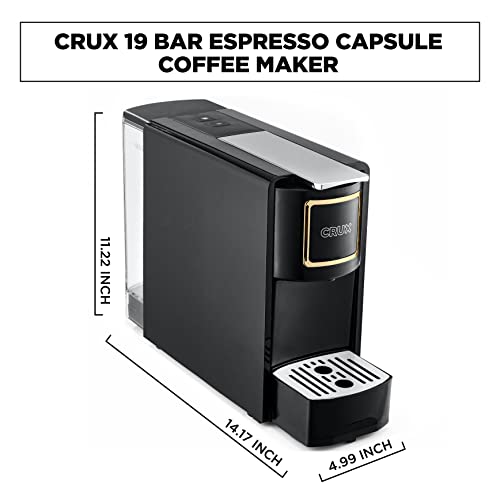 Crux Espresso Machine for Nespresso Pods - Programmable Coffee Brewer Capsule Compatible with Large Removable Water Tank and Drip Tray, Black and Copper