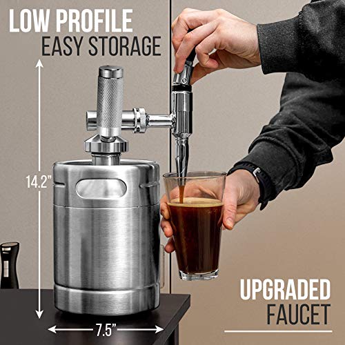 NutriChef Nitro Cold Brew Coffee Maker - Home Brew Coffee Keg, Nitrogen Coffee Machine Dispenser System w/ Pressure Relieving Valve Kit & Stout Creamer Faucet, Stainless steel - NutriChef NCNTROCB10