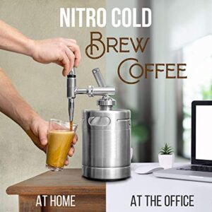 NutriChef Nitro Cold Brew Coffee Maker - Home Brew Coffee Keg, Nitrogen Coffee Machine Dispenser System w/ Pressure Relieving Valve Kit & Stout Creamer Faucet, Stainless steel - NutriChef NCNTROCB10