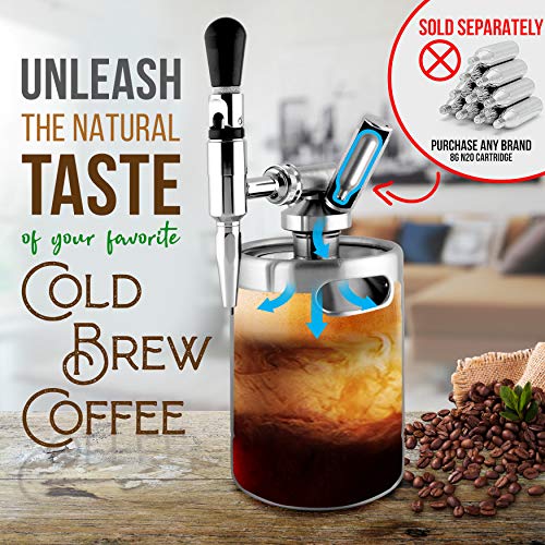 NutriChef Nitro Cold Brew Coffee Maker - Home Brew Coffee Keg, Nitrogen Coffee Machine Dispenser System w/ Pressure Relieving Valve Kit & Stout Creamer Faucet, Stainless steel - NutriChef NCNTROCB10