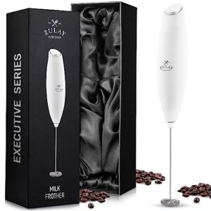 zulay executive series ultra premium gift milk frother for coffee - coffee frother handheld foam maker for lattes - electric milk frother handheld for coffee, no stand (deluxe white)