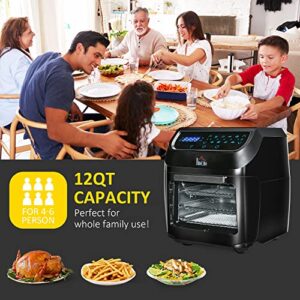 HOMCOM 12 QT Air Fry Oven, 8 In 1 Countertop Oven Combo with Air Fry, Roast, Broil, Bake and Dehydrate, 1700W with Accessories and LED Display, Black