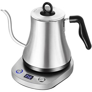 homokus electric gooseneck kettle with temperature control - pour over kettle for coffee and tea with 6 temp presets - 100% stainless steel inner - 1000w rapid heating - 0.8l