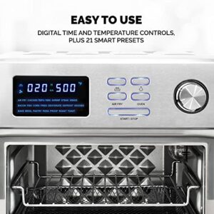 Kalorik MAXX® 16 Quart Digital Air Fryer Oven, Easy to Use, 9-in-1 Versatility - Air fryer, Bake, Braise, Broil, Dehydrate, Grill, Roast, Sear, and Toast, 21 Smart Presets, 5 Accessories, Bonus Cookbook, 500°F, 1600W, Stainless Steel