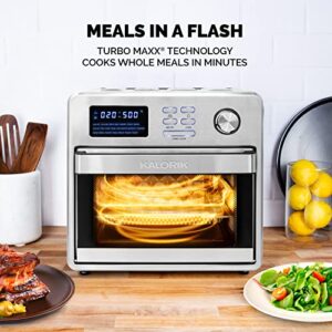 Kalorik MAXX® 16 Quart Digital Air Fryer Oven, Easy to Use, 9-in-1 Versatility - Air fryer, Bake, Braise, Broil, Dehydrate, Grill, Roast, Sear, and Toast, 21 Smart Presets, 5 Accessories, Bonus Cookbook, 500°F, 1600W, Stainless Steel