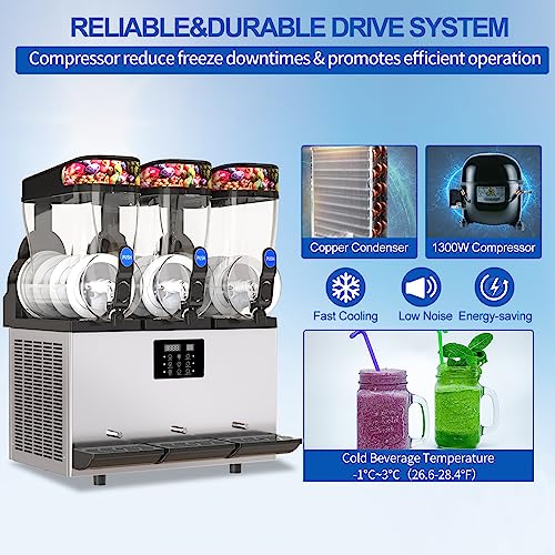 BZD Commercial Slushie Machine - 1450W 45L Tanks Commercial 110V Slushy Maker Machine 304 Stainless Steel Margarita Machines Efficient Cooling The Ideal Slushie Machine for Bars Cafes Restaurants