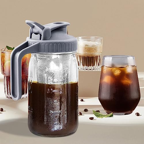UYANGG Cold Brew Mason Jar Coffee Maker 32 OZ Wide Mouth Cold Brew Pitcher With Coffee Filter and Cleaning Brush For Coffee, Iced Tea, Sun Tea, Lemonade (grey)