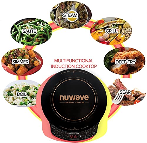 Nuwave (Renewed) Gold Precision Induction Cooktop, Portable, Large 8” Heating Coil, 12” Shatter-Proof Ceramic Glass Surface, 51 Temp Settings from 100°F - 575°F, 3 Watt Settings 600, 900, & 1500 Watts