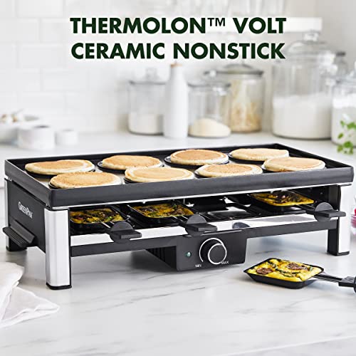 GreenPan Electrics Healthy Ceramic Nonstick, 3-in-1 Reversible Grill, Griddle & Raclette, PFAS-Free, Serves up to 8 People for Parties &Family Fun, Pancake Plate, 8 Mini Square Nonstick Pans& Spatulas