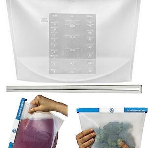 PureSiliconeWare 0.6 Gallon (74 oz) Reusable Silicone Kitchen Bags Freeze Heat Microwave Steam Store Sous Vide