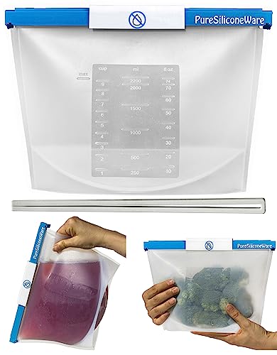 PureSiliconeWare 0.6 Gallon (74 oz) Reusable Silicone Kitchen Bags Freeze Heat Microwave Steam Store Sous Vide