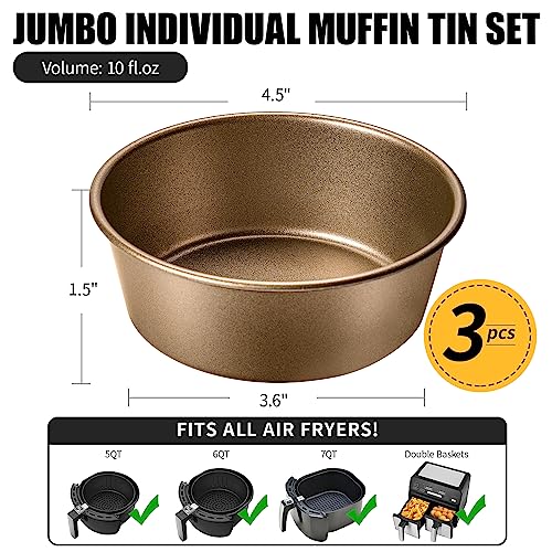 Air Fryer Mini Pie Pan Tart Tins, Jumbo Muffin Cupcake Pan 4 Inch Air Fryer Hamburger Bun Mold, 3PCS Non-Stick Air Fryer Egg Baking Pan Individual Mini Cake Pans for Baking Air Fryer Accessories