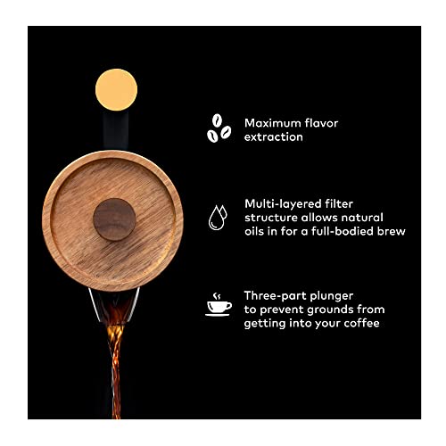 ChefWave Artisan Series Premium Quality French Press Coffee Maker Tea Brewer - Stainless Steel, Double Wall Thermal Insulated w/4 Filter Screens & Bamboo Wood Handle, 34 oz., For Home, Camping, Travel