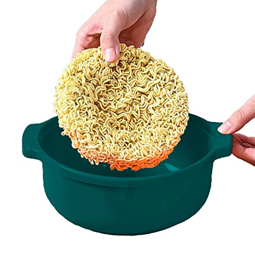 Microwave Safe Ramen Cooker, Ramen Noodle Bowl Easy Mac, Microwave Pasta Ramen Noodle Cooker Bowls with Lids Ideal for Dorm Room Essentials Girls Boys, Dishwasher & Microwave Safe (Medium, Dk.Green)