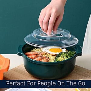 Microwave Safe Ramen Cooker, Ramen Noodle Bowl Easy Mac, Microwave Pasta Ramen Noodle Cooker Bowls with Lids Ideal for Dorm Room Essentials Girls Boys, Dishwasher & Microwave Safe (Medium, Dk.Green)