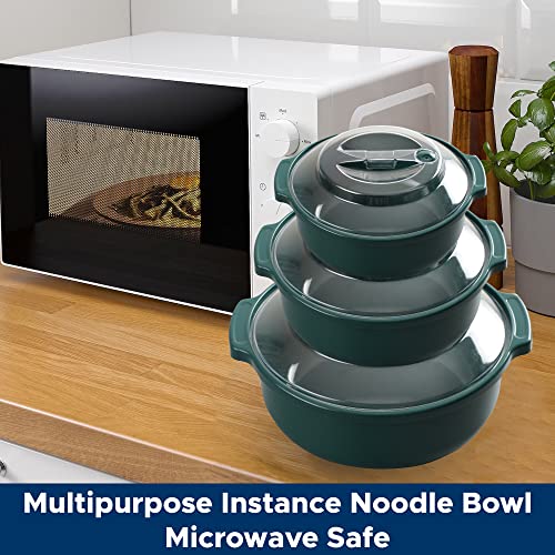 Microwave Safe Ramen Cooker, Ramen Noodle Bowl Easy Mac, Microwave Pasta Ramen Noodle Cooker Bowls with Lids Ideal for Dorm Room Essentials Girls Boys, Dishwasher & Microwave Safe (Medium, Dk.Green)