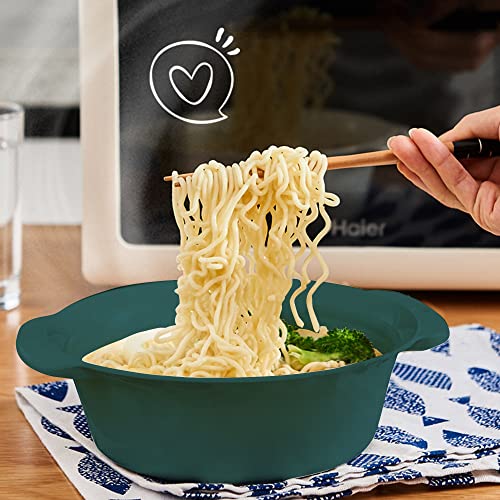 Microwave Safe Ramen Cooker, Ramen Noodle Bowl Easy Mac, Microwave Pasta Ramen Noodle Cooker Bowls with Lids Ideal for Dorm Room Essentials Girls Boys, Dishwasher & Microwave Safe (Medium, Dk.Green)