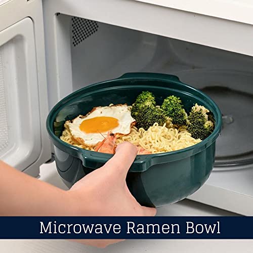 Microwave Safe Ramen Cooker, Ramen Noodle Bowl Easy Mac, Microwave Pasta Ramen Noodle Cooker Bowls with Lids Ideal for Dorm Room Essentials Girls Boys, Dishwasher & Microwave Safe (Medium, Dk.Green)