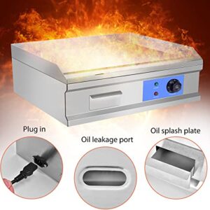 3000W 21.6" Electric Countertop Flat Top Griddle Grill Non-Stick Commercial Restaurant Teppanyaki Grill Stainless Steel Tabletop Flat Top Grill Machine with Adjustable Thermostatic Control,110V