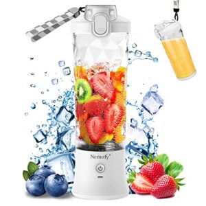 portable blender for shakes and smoothies, waterproof personal size blender usb rechargeable type-c mini blender with 6 blades small blenders smoothie blender cup 20 oz, white