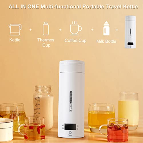 Travel Kettle,Portable Kettle Travel Electric Kettle Electric Coffee Kettle Portable Water Boiler with 4 Variable Presets 316 Stainless Steel Suitable for Milk Coffee Water and Tea(500ML)