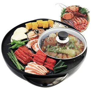 snkourin hot pot with grill 2 in 1, multifunctional smokeless korean barbecue grill, indoor electric hotpot grill combo, capacity for 3-5 people, non-stick black 110v