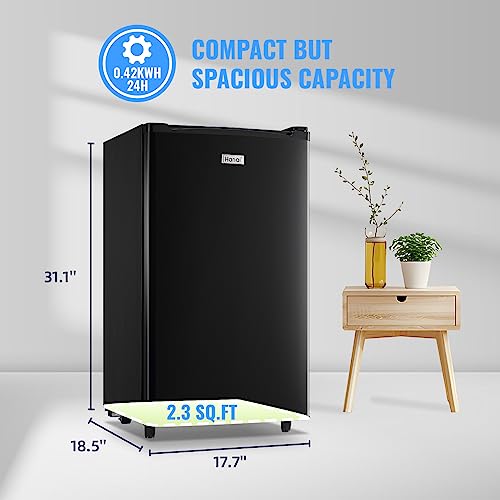 WANAI Single Door Fridge 3.2 Cu.Ft Refrigerator with Freezer, 5 Level Adjustable Thermostat, Fridge for Dorm Office Bedroom LED Light & Removable Glass Shelves, Black