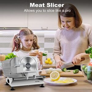 OSTBA Meat Slicer, Electric Deli Food Slicer with Removable Stainless Steel Blades, Adjustable Thickness Meat Slicer for Home Use, Easy to Clean, Ideal for Cold Cuts, Cheese, Bread, Fruit,150W