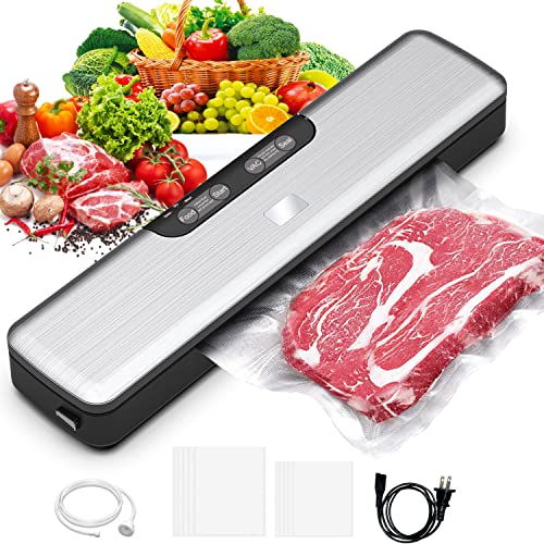 Fully Automatic Food Sealer Dry/Wet Silver Vacuum Sealer with 10 Vacuum Seal Bags and 1 Suction Hose (vacuum sealer)