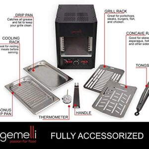 Gemelli Home™ Gourmet Steak Grille (1600 Watt), Steakhouse Quality, Infrared Ceramic Superheating Up to 1560 Degrees, Indoor Electric Infrared Grill and Sear Station, Stainless Steel Accessories