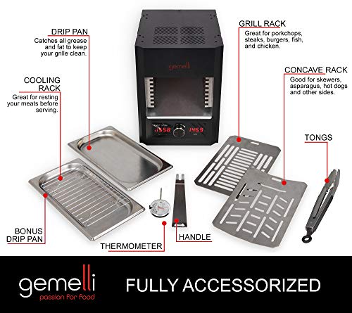 Gemelli Home™ Gourmet Steak Grille (1600 Watt), Steakhouse Quality, Infrared Ceramic Superheating Up to 1560 Degrees, Indoor Electric Infrared Grill and Sear Station, Stainless Steel Accessories