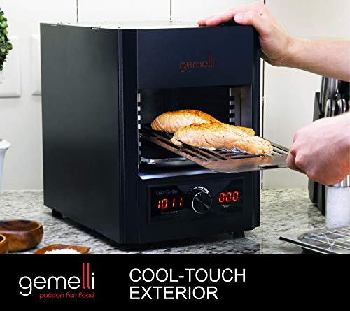 Gemelli Home™ Gourmet Steak Grille (1600 Watt), Steakhouse Quality, Infrared Ceramic Superheating Up to 1560 Degrees, Indoor Electric Infrared Grill and Sear Station, Stainless Steel Accessories