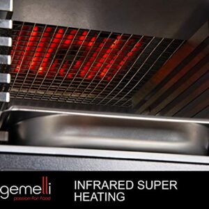 Gemelli Home™ Gourmet Steak Grille (1600 Watt), Steakhouse Quality, Infrared Ceramic Superheating Up to 1560 Degrees, Indoor Electric Infrared Grill and Sear Station, Stainless Steel Accessories