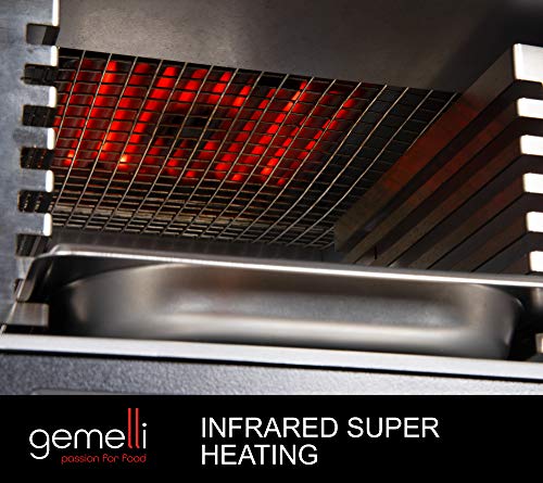 Gemelli Home™ Gourmet Steak Grille (1600 Watt), Steakhouse Quality, Infrared Ceramic Superheating Up to 1560 Degrees, Indoor Electric Infrared Grill and Sear Station, Stainless Steel Accessories