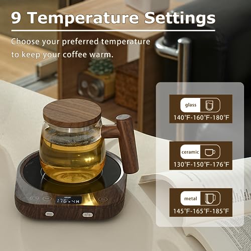 PUSEE Candle Mug Warmer Electric,Auto On/Off Gravity-Induction Coffee Mug Warmer with 9 Temp Settings,1-9 Timer Candle Melter Warmer Beverage Coffee Warmer Practical Portable Warmer for Home & Office